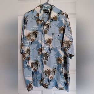 Puritan Men's Shirt with Blue and Brown Palm Design